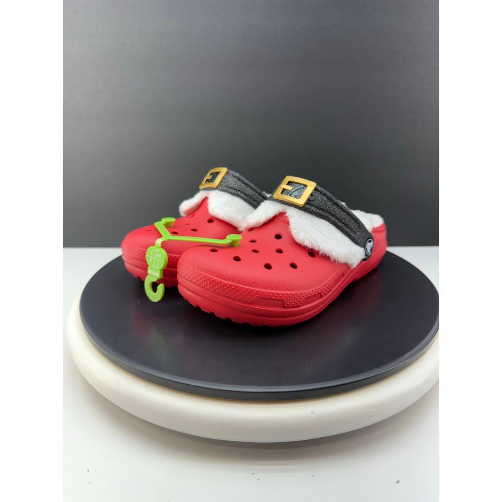 Crocs Kids Classic Santa Lined‎ Size Junior 2 Slip On Clog Red Christmas Shoes